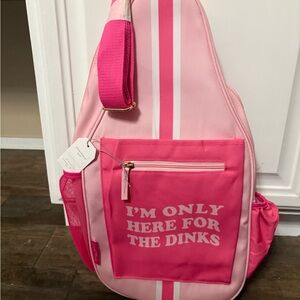 Funny Pink Novelty Sling Pickleball Bag with 'I'm Only Here for the Dinks' Print